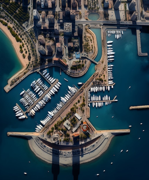 Aerial view on city by water