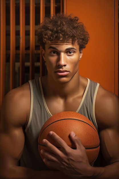 Close up on basketball player with ball