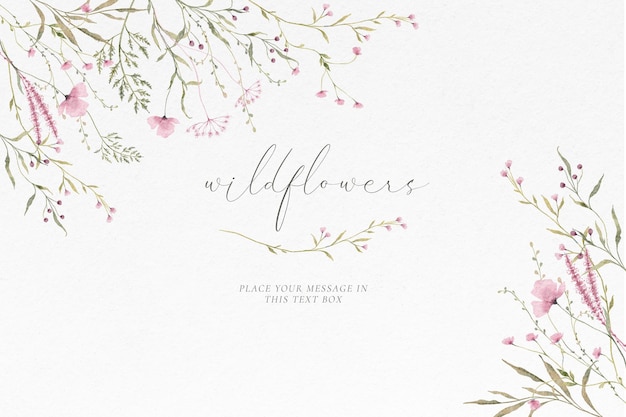 Free PSD floral background with watercolor flowers and leaves