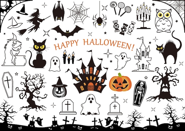 Free vector happy halloween vector design element  set isolated on a white background.