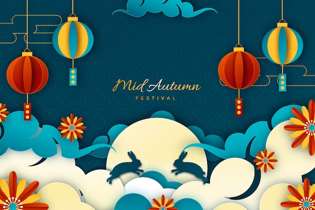Free vector mid autumn festival paper style background
