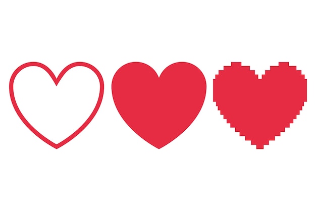 Free vector set of line filled pixelated hearts