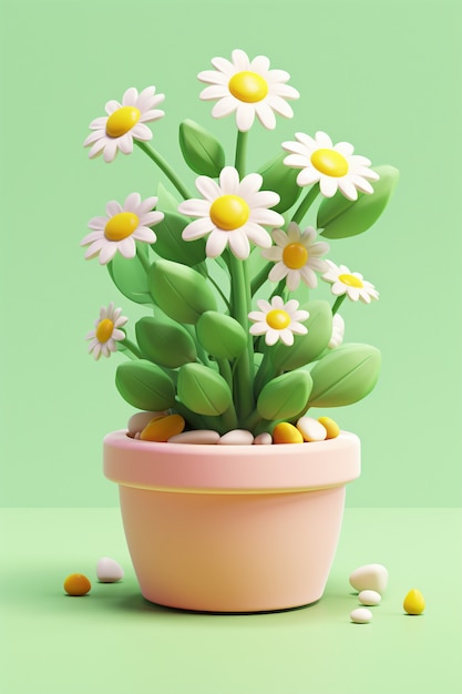 View of 3d flower in pot